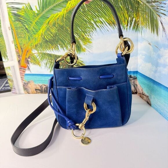 See by Chloé Mini Blue Suede Leather Crossbody Bag - Picture 2 of 16